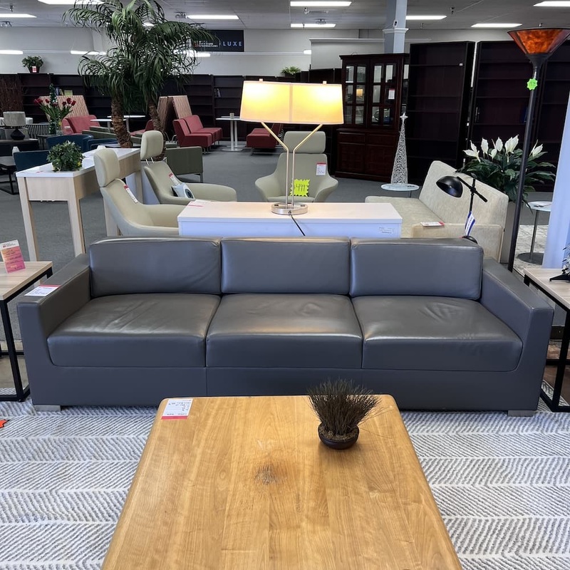 8 ft x 3 ft Bernhardt Taupe Modern Leather Sofa Couch Office Furniture Liquidations