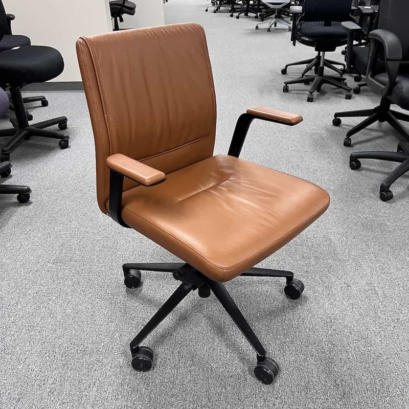 Bernhardt Tan Leather and Black Alta Conference Chair Office Furniture Liquidations