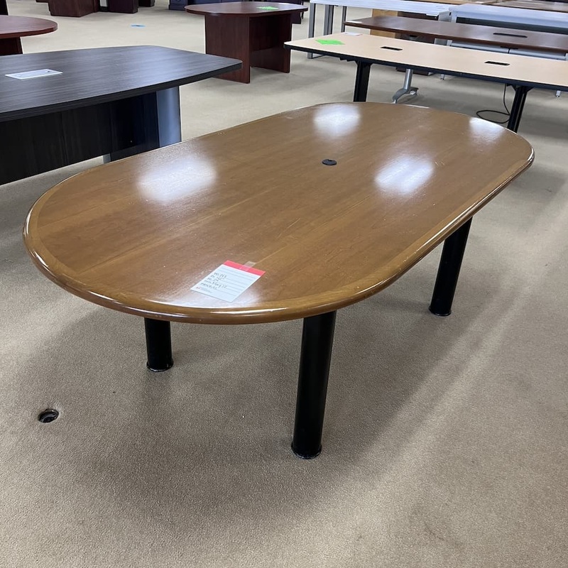 7 Ft Honey and Black Racetrack Conference Table Office Furniture Liquidations