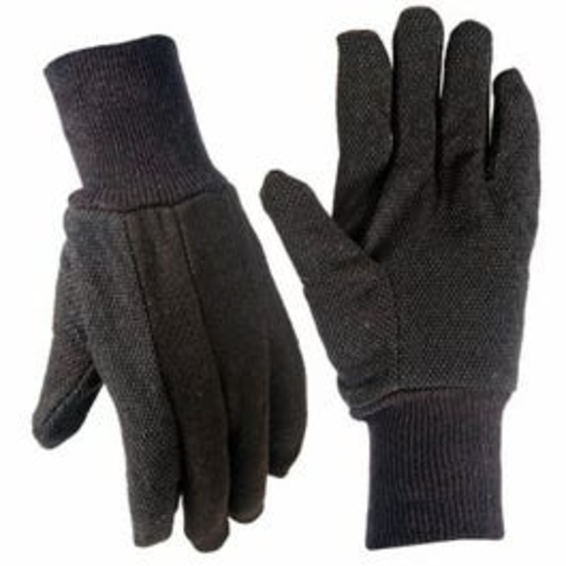 Jersey Work Gloves, Brown, Non-Slip Dots, Men’s Small