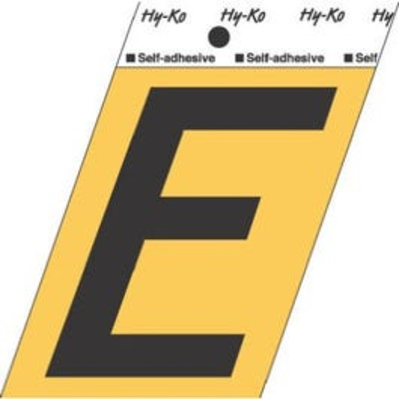 Address Letters, “E”, Black/Gold Aluminum, Adhesive, 3.5-In.