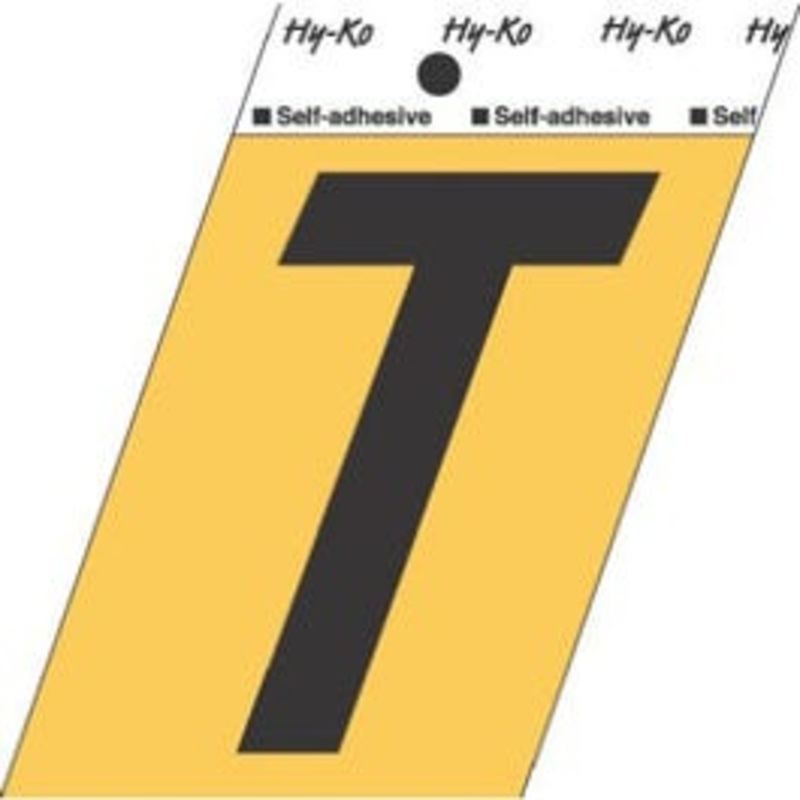 Address Letters, “T”, Black/Gold Aluminum, Adhesive, 3.5-In.