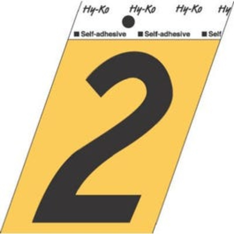 Address Numbers, “2”, Angle-Cut, Black & Gold Adhesive, 3.5-In.