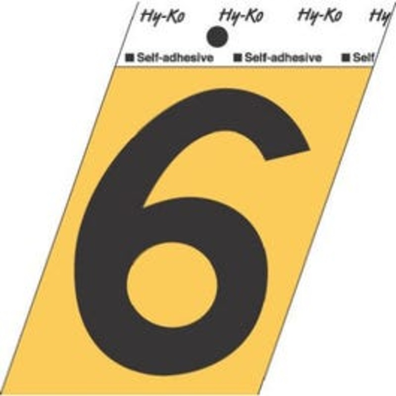 Address Numbers, “6”, Angle-Cut, Black & Gold Adhesive, 3.5-In.