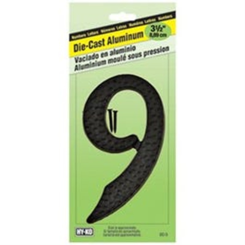 House Address Number “9”, Black Die-Cast Aluminum, 3-1/2-In.